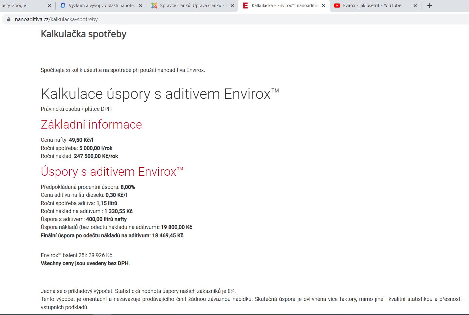 envirox kalkulacka spotreny